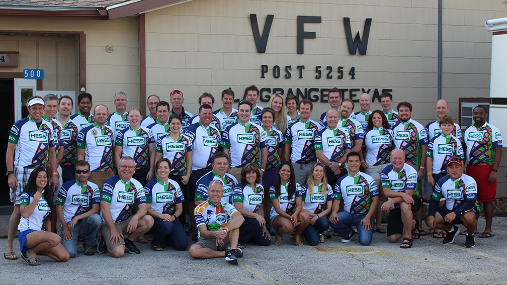 Team Hess poses at a stop on the 2015 BP MS 150 ride.
